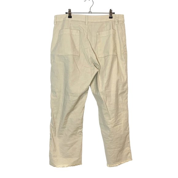 Frank & Eileen Kinsale Trouser Linen Tan Wide Leg Pant High Rise Raw Hem Size 12 - Picture 12 of 16